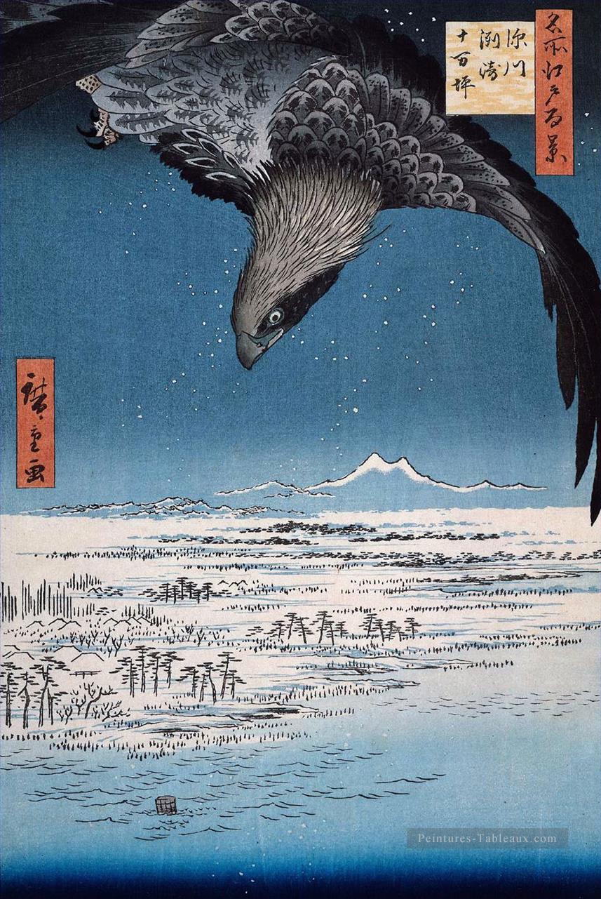 Eagle over 100 000 acres plain à Susaki Fukagawa Juman tsubo Utagawa Hiroshige ukiyoe Peintures à l'huile